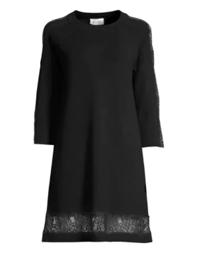 Milly Lace Panel Shift Dress In Black