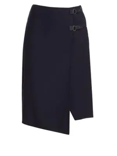 Loro Piana Mayv Double Wool Wrap Skirt In Dark Blue