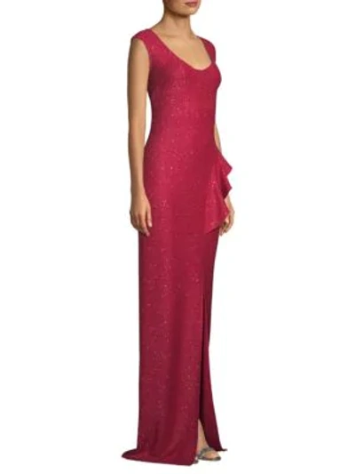 St John Inlaid Sequin Knit Ruffle Gown In Fumu
