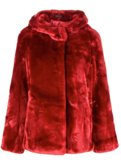Tagliatore Faux Fur Hooded Jacket In Red