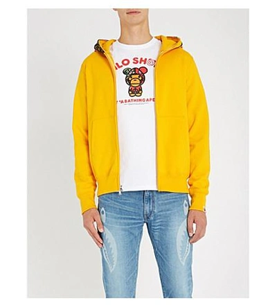 A Bathing Ape Shark Cotton-jersey Hoody In Yellow