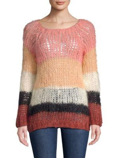 Maiami Mohair Blend Striped Sweater In Coral Collar