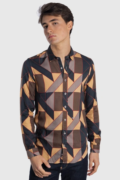 Inimigo Mix Maze Button Shirt In Brown