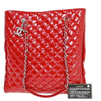 Pre-owned Chanel Cabas Patent Leather Tote Bag () In Red