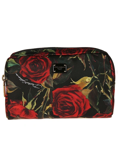 Dolce & Gabbana Rose Print Make-up Pouch In Black