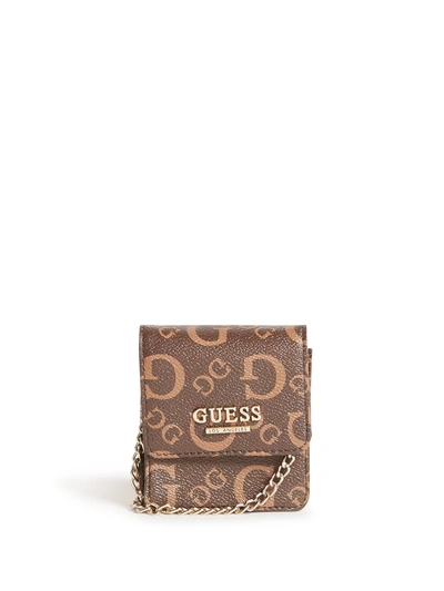 Guess Factory Logo Mini Pouch Crossbody In Brown