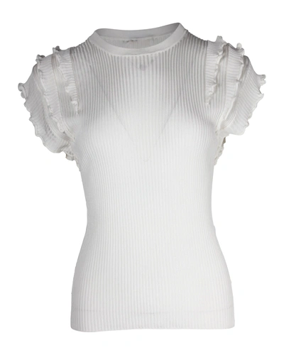 Chloé Chloe Ruffled Ribbed Top In White Viscose