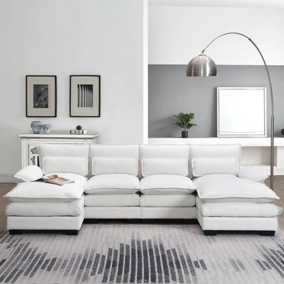 Simplie Fun 109.8*55.9" Modern U-shaped Sectional Sofa With Waist Pillows In White