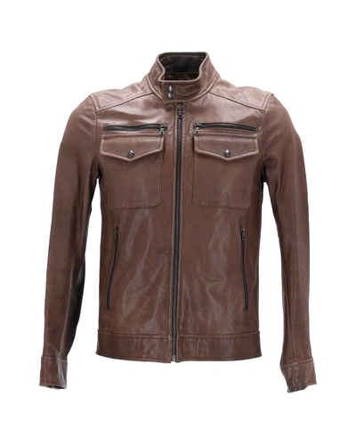 Prada Zipped Jacket In Brown Leather