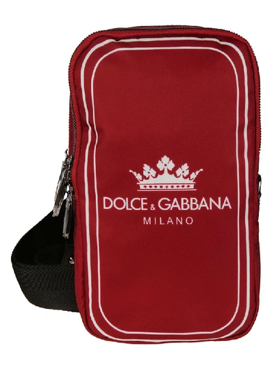 Dolce & Gabbana Logo Print Shoulder Bag In Red