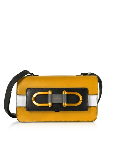 Furla Bellaria Mini Color-block Leather Crossbody In Ginestra Yellow/gunmetal
