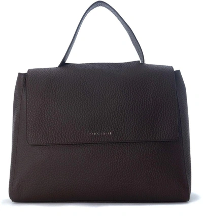 Orciani Sveva Large Dark Brown Tumbled Leather Handbag In Marrone