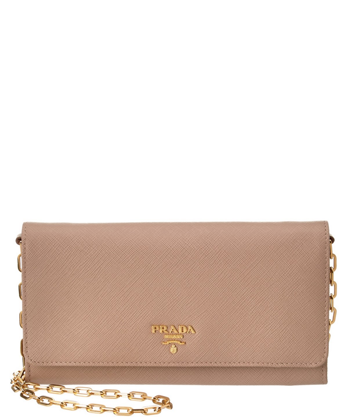 Prada Saffiano Leather Flap Wallet On Chain' In Pink | ModeSens
