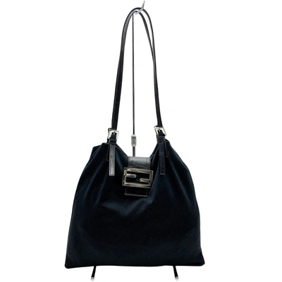 Fendi Mamma Baguette Navy Canvas Shoulder Bag ()