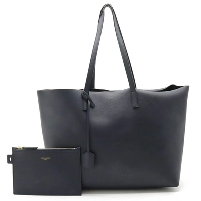 Saint Laurent Shopping Navy Leather Tote Bag ()