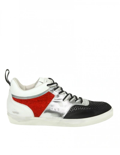 Leather Crown Sneakers In Leather With Details In Suede And Wool In Silver