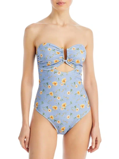 Aqua Womens Strapless Cut Out One-piece Swimsuit In Blue