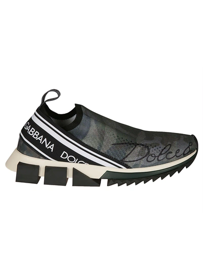 Dolce & Gabbana Printed Slip On Sneakers In Hhcamou Green