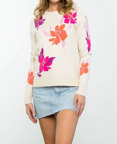 Thml Floral Knit Long Sleeve Sweater In Cream In White