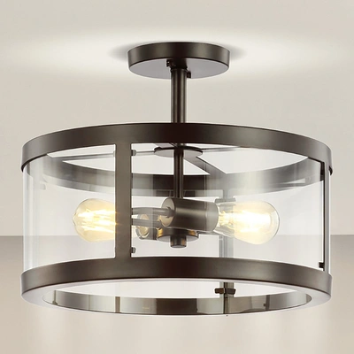 Jonathan Y Herndon 2-light 15" Iron/glass Modern Led Flush Mount In Black