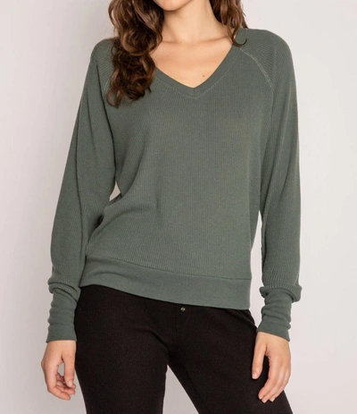Pj Salvage Long Sleeve Textured Knit Top In Sage Leaf In Green