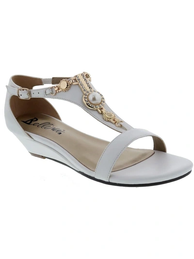 Bellini Lynn Womens Faux Leather Embellished Wedge Sandals In White