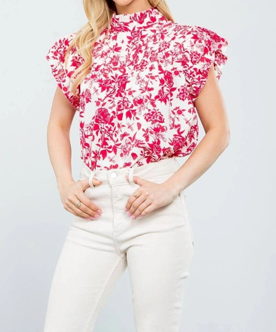 Thml Flutter Sleeve Floral Top In Magenta In Pink