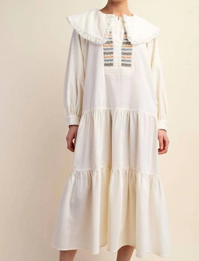 Gigio Heidi Linen Dress In White In Beige