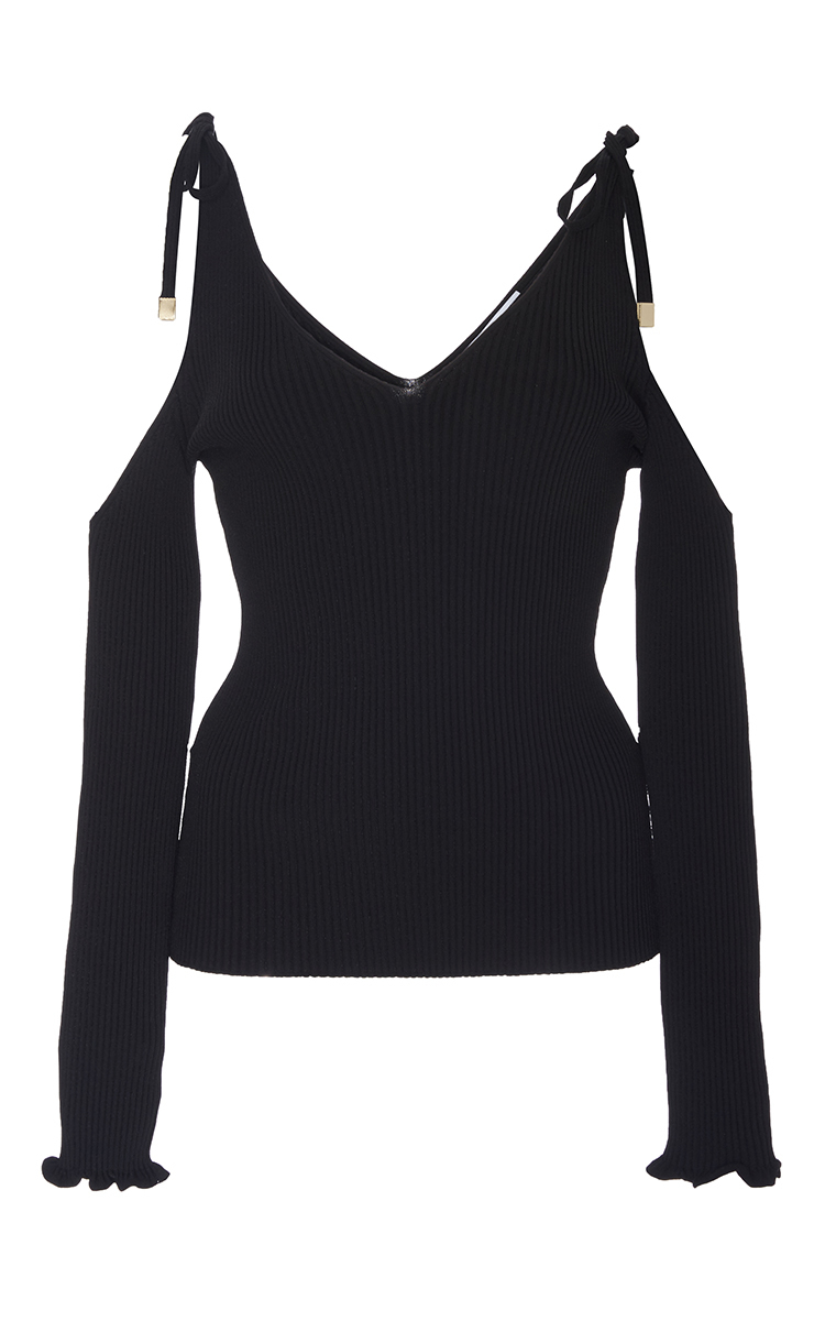 Rosetta Getty Viscose Ribbed Off The Shoulder Top In Black & White ...