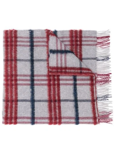 Fay Long Checkered Scarf - Grey In Red