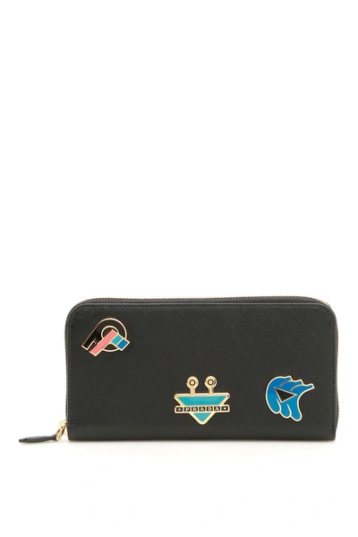 Prada Saffiano Wallet With Pins In Nero Fuoco (black)
