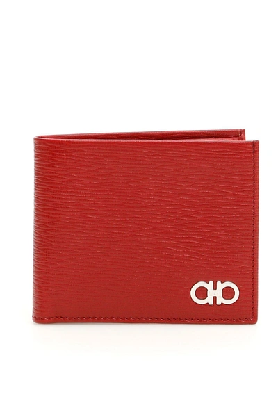 Ferragamo Calfskin Revival Wallet In Red |rosso
