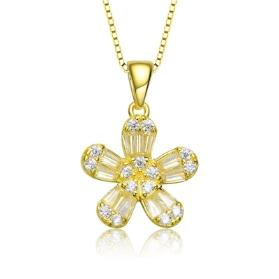 Megan Walford Gold Over Sterling Silver Cubic Zirconia Flower Pendant Necklace In Yellow