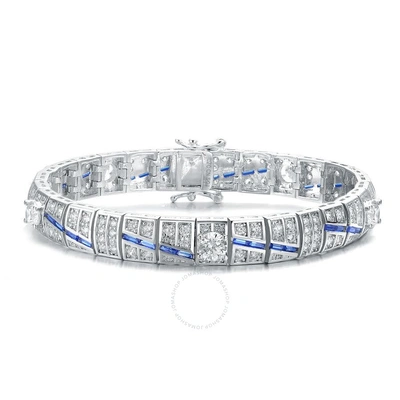 Megan Walford Elegant Sterling Silver Baguette Sapphire And Round Clear Cubic Zirconia Tennis Bracel In Two-tone