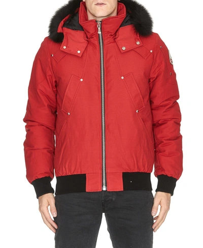 Moose Knuckles Ballistic Padded Bomber Jacket In Deep Red/blk Fur