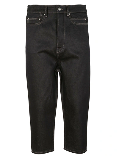 Rick Owens Black Cotton Cropped Jeans. In Nero