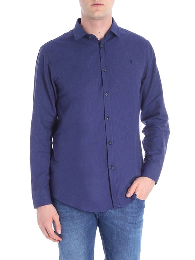 Trussardi Cotton Shirt In Dark Blue