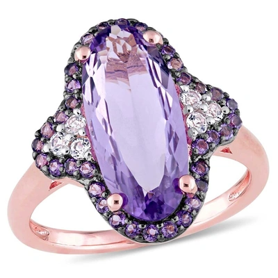 Amour 3 1/2 Ct Tgw Oval Cut Amethyst And African Amethyst And White Topaz Ring In Rose Plated Sterli In Blue