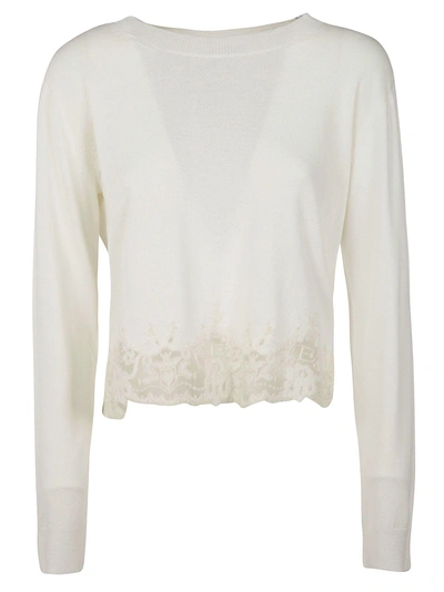 Ermanno Scervino Cropped Lace Detail Sweater In White