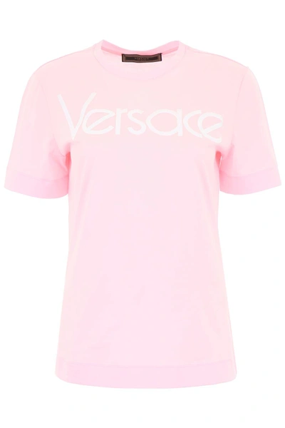 Versace Vintage Logo Embroidery T-shirt In Rosa Bianco