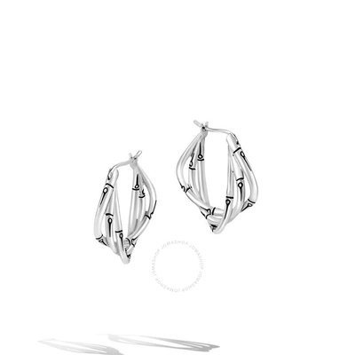 John Hardy Bamboo Silver Twisted Hoop Earrings - Eb50042 In White