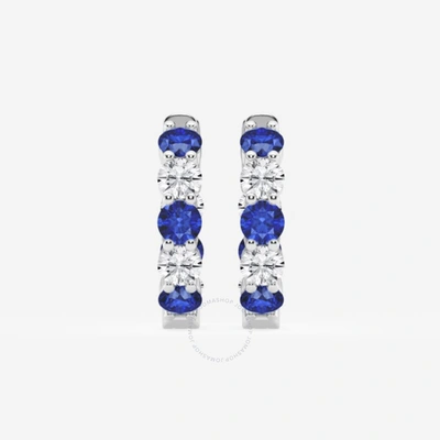 Brilliant Diamond 14kt White Gold Round Created Sapphire And 1 Cttw Round-cut Lab Grown Diamond Insi In Blue