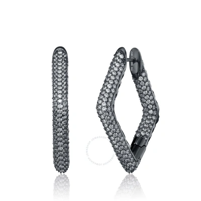 Megan Walford Sterling Silver Cubic Zirconia Encrusted Square Earrings In Metallic