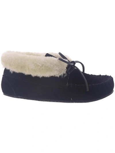 Minnetonka Cabin Bootie Womens Suede Flat Moccasins In Black