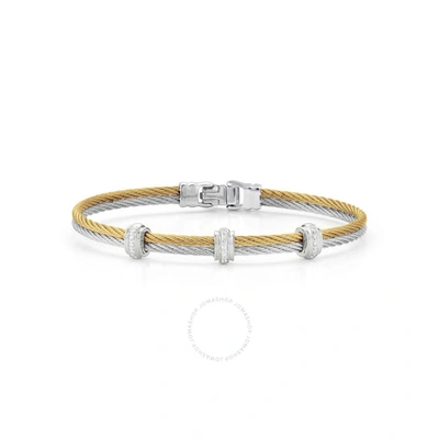 Alor Yellow & Grey Cable Bracelet With 18kt Gold & Triple Diamond Stations In Grey, Yellow