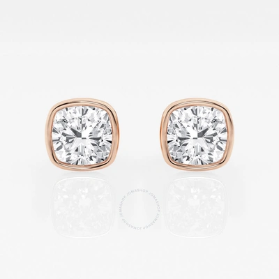 Brilliant Diamond 14kt Rose Gold 3 Cttw Cushion-cut Lab Grown Diamond Bezel Set Solitaire Stud Earri In Pink
