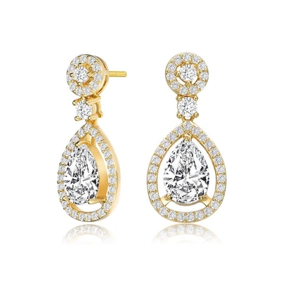 Megan Walford Gold Over Sterling Silver Pear With Round Cubic Zirconia Tier Drop Earrings In Gold-tone