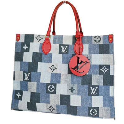 Pre-owned Louis Vuitton Onthego Gm Blue - Jeans Tote Bag () In Black