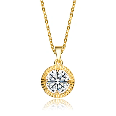 Megan Walford Elegant Gold Over Sterling Silver Round Clear Cubic Zirconia Solitaire Pendant Necklac In Gold-tone