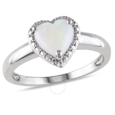 Amour Opal Heart Halo Ring In Sterling Silver In Metallic